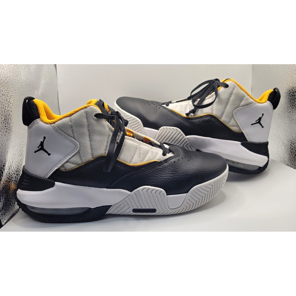 Jordan Mid Top Colorblock Lace Up Leather Sneakers Black White Yellow DC7230